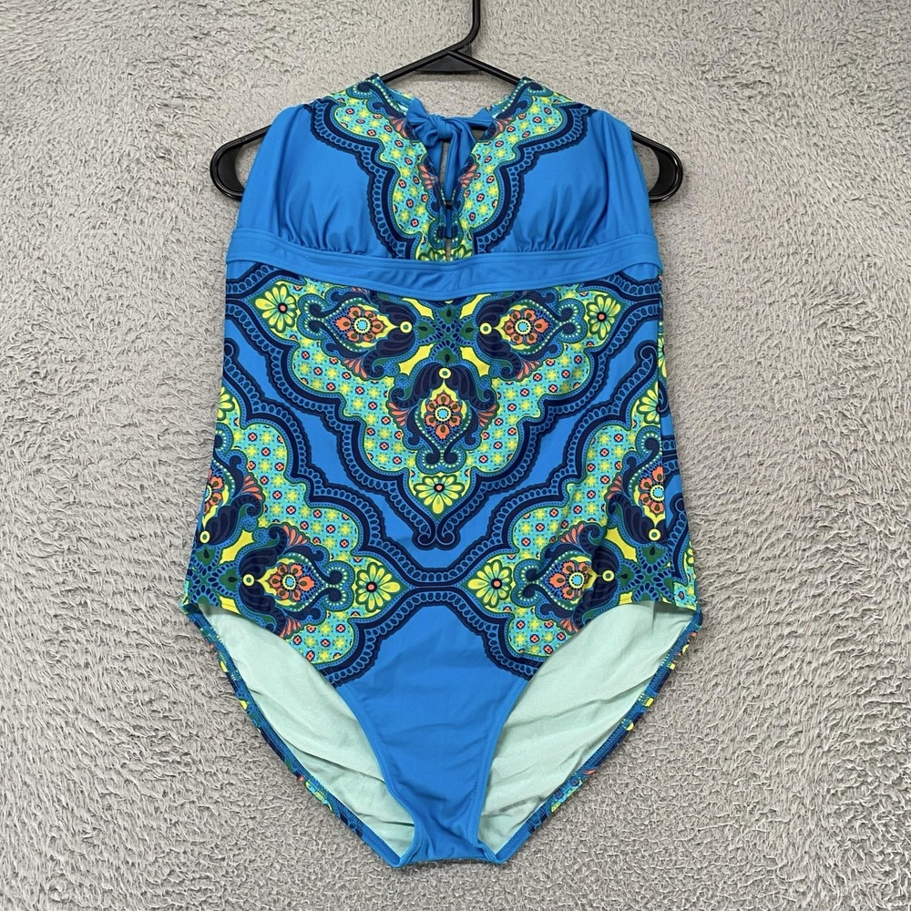 Prana Swimsuit Womens XL Blue Paisley Halter Lahari One Piece UPF 50+ Swim